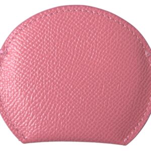 Pink Calfskin Leather Round Logo Print Hand Mirror Holder