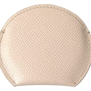 Beige Calfskin Leather Round Logo Hand Mirror Holder