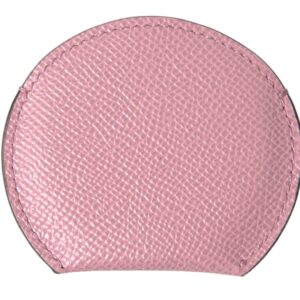 Pink Calfskin Leather Round Logo Print Hand Mirror Holder