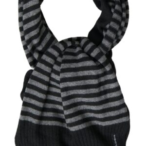 Black Gray Stripe Wool Neck Wrap Shawl Scarf
