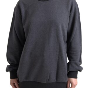 Dark Gray Cotton Crew Neck Pullover Sweater