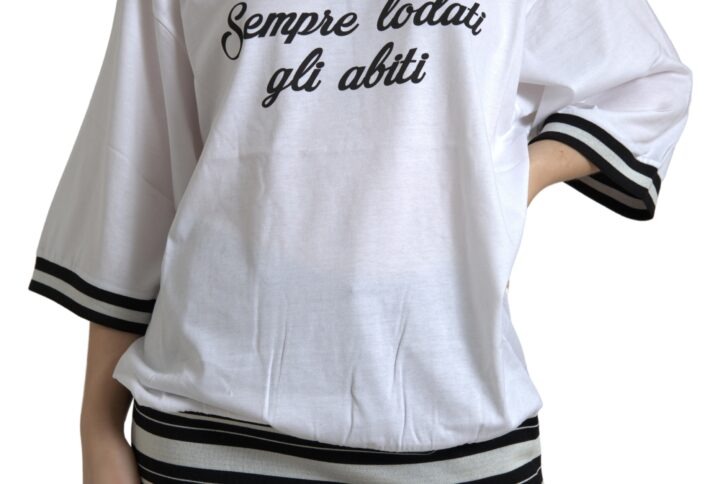 White Cotton DG Fashion Crew Neck Tee T-shirt | Jag Couture London – New York