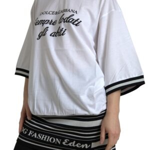 White Cotton DG Fashion Crew Neck Tee T-shirt - Jag Couture London