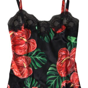 Black Anthurium Print Silk Camisole Top Underwear