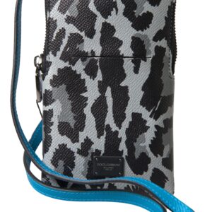 Gray Leopard Leather Men Purse Crossbody Sling Phone Bag