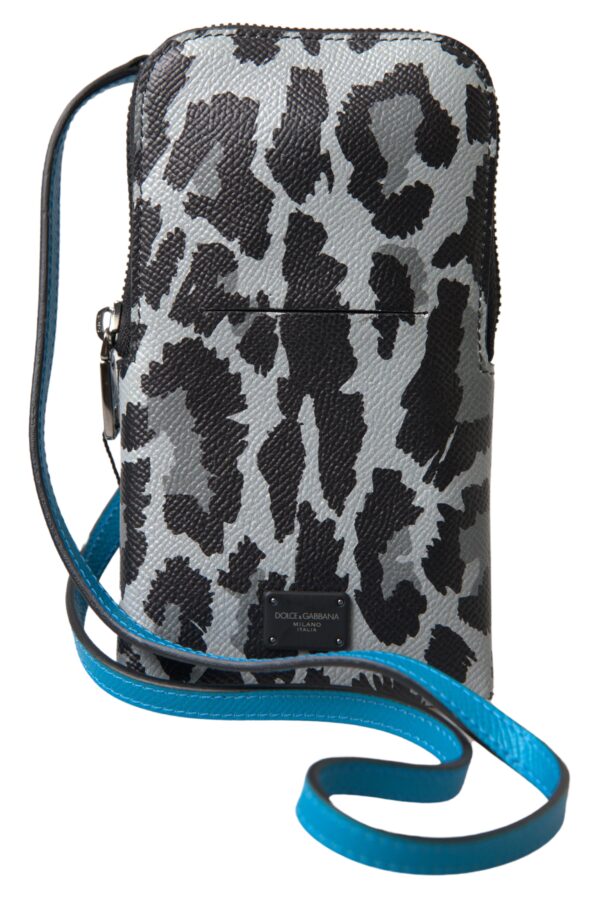 Gray Leopard Leather Men Purse Crossbody Sling Phone Bag