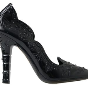 Black CINDERELLA Floral Crystal Heels Shoes