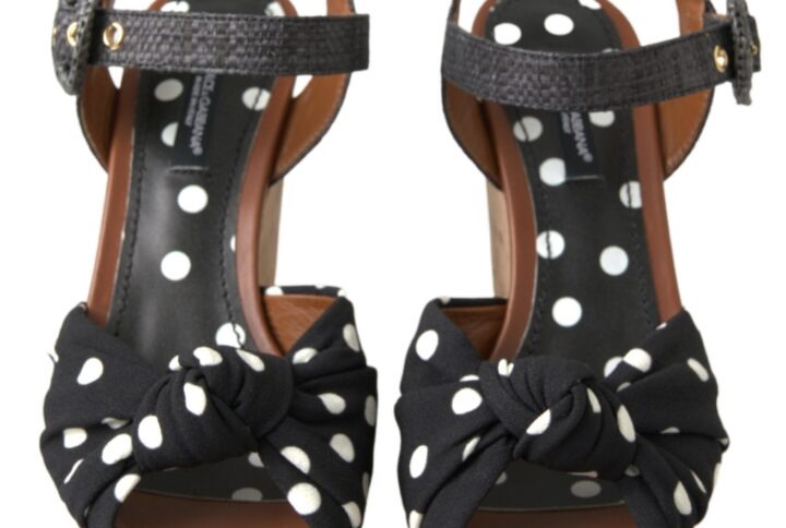 Black Wedges Polka Dotted Ankle Strap Shoes Sandals - Jag Couture London