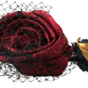 Red with multicolor Rose Silk Crystal Netted Logo Diadem Headband