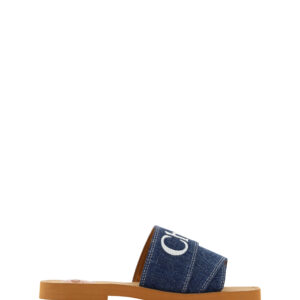 Denim Blue Cotton Slides Woody Sandals