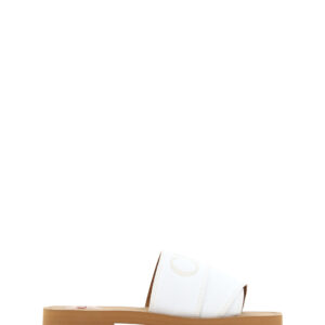 White Cotton Slides Woody Sandals