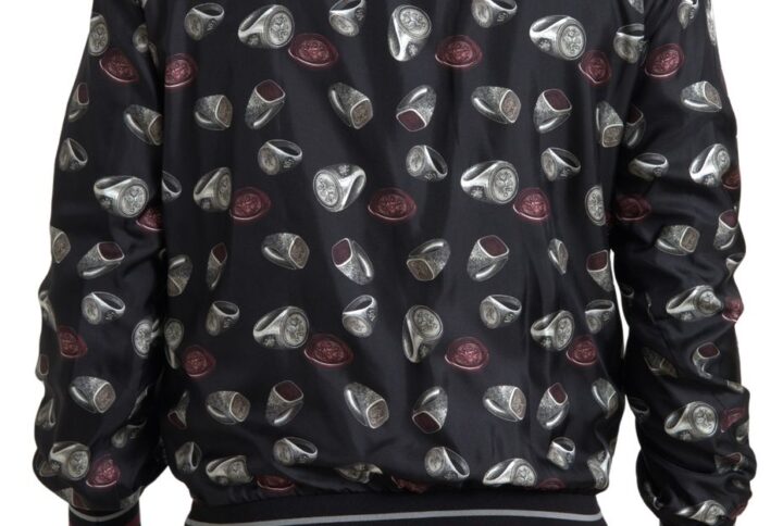 Black Ring Print Silk Crewneck Sweater - Jag Couture London
