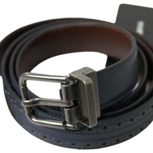 Blue Leather Perforated Metal Buckle Belt