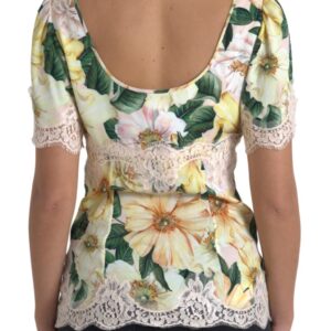 Multicolor Floral Lace V Neck Blouse