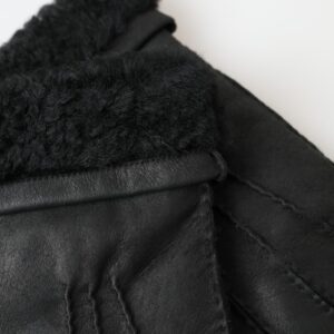 Black Leather Fur Short Hands Mitten Men Gloves