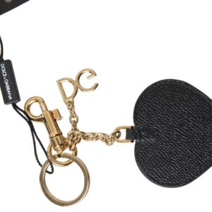Black Fuchsia Heart Leather Gold Metal Keyring Keychain