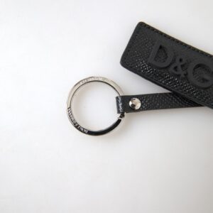 Black DG Logo Leather Silver Metal Keychain