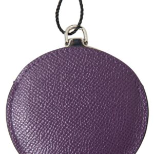 Purple Calfskin Leather Round Hand Mirror Holder