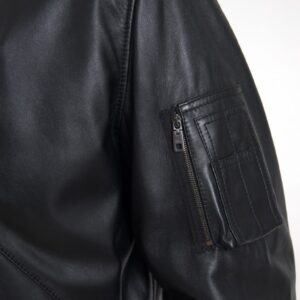 Black Leather Blouson Full Zip Bomber Jacket