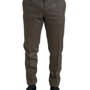 Brown Wool Dress Skinny Men Trouser Pants