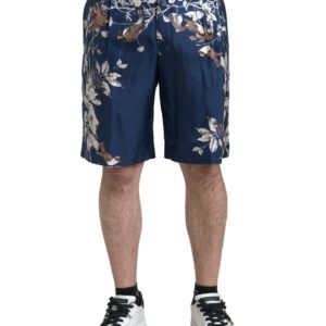 Blue Floral Print Silk Men Bermuda Shorts
