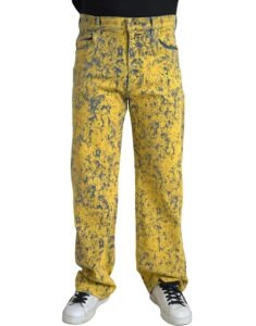 Yellow Cotton Tie Dye Straight Denim Jeans