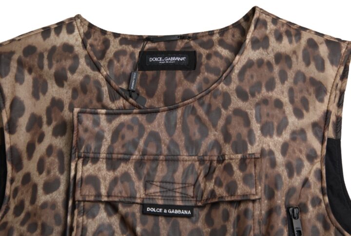 Brown Leopard Silk Sleeveless Sportswear - Jag Couture London
