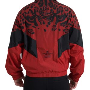Red Leopard Nylon Full Zip Sweater