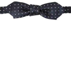Blue Polka Dot Silk Adjustable Men Neck Papillon Bow Tie
