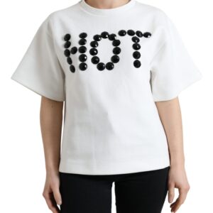 T-shirt White Cotton Stretch Black HOT Crystal