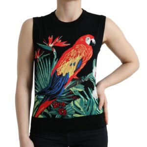 Black Bird Wool Knit Sleeveless Tank T-shirt