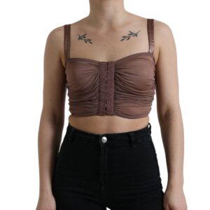 Brown Viscose Bustier Sleeveless Cropped Top