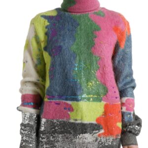 Multicolor Mohair Turtleneck Pullover Sweater
