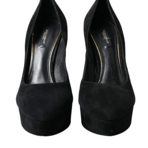 Black Suede Leather Platform Heel Pumps Shoes
