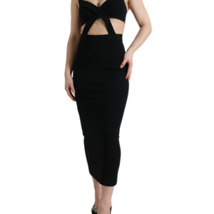 Black Cut Out Sleeveless Bodycon Midi Dress