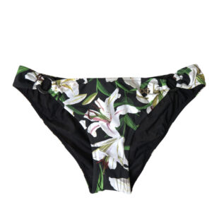 Black Lily Print Swimwear Bottom Beachwear Bikini