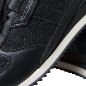 Black Floral Lace Leather Sneakers Shoes