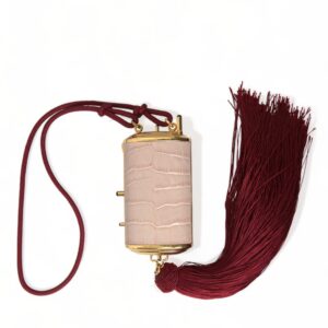 Pink Exotic Leather Mini Mirror Tassel Makeup Bag