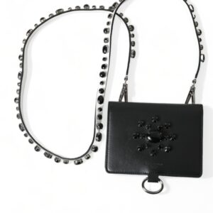 Black Leather Crystal Embellished Card Holder Wallet