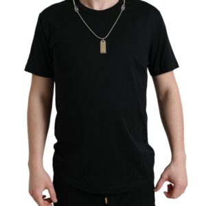 Black Cotton Dog Tag Round Neck T-shirt