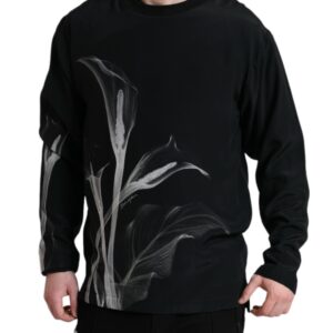 Black Floral Print Crewneck Pullover Sweater