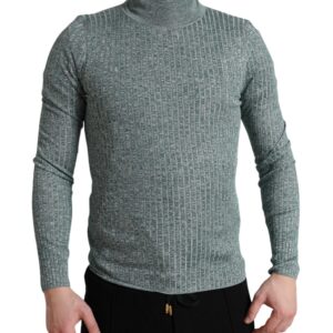 Green Polyester Turtleneck Pullover Sweater