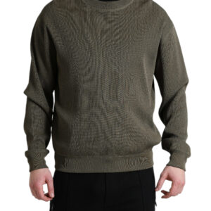 Green Viscose Crew Neck Men Pullover Sweater