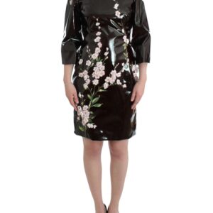 Black patent floral HANDPAINTED dress