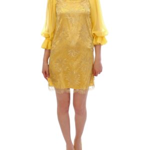 Yellow lace crystal mini dress