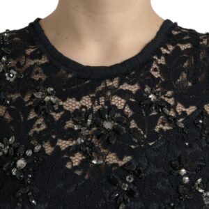Black Floral Lace Crystal Sheath Dress