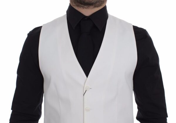 White Cotton Silk Blend Dress Vest Blazer