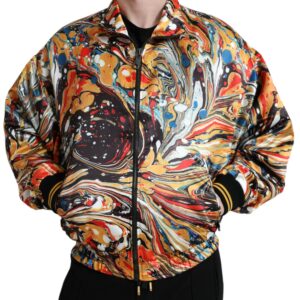 Multicolor Abstract Polyester Bomber Jacket
