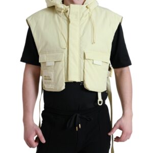 Yellow Nylon Hooded Sportswear Vest Jacket
