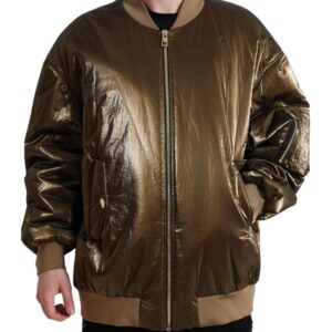 Bronze Nylon Full Zip Men Bomber Jacket
